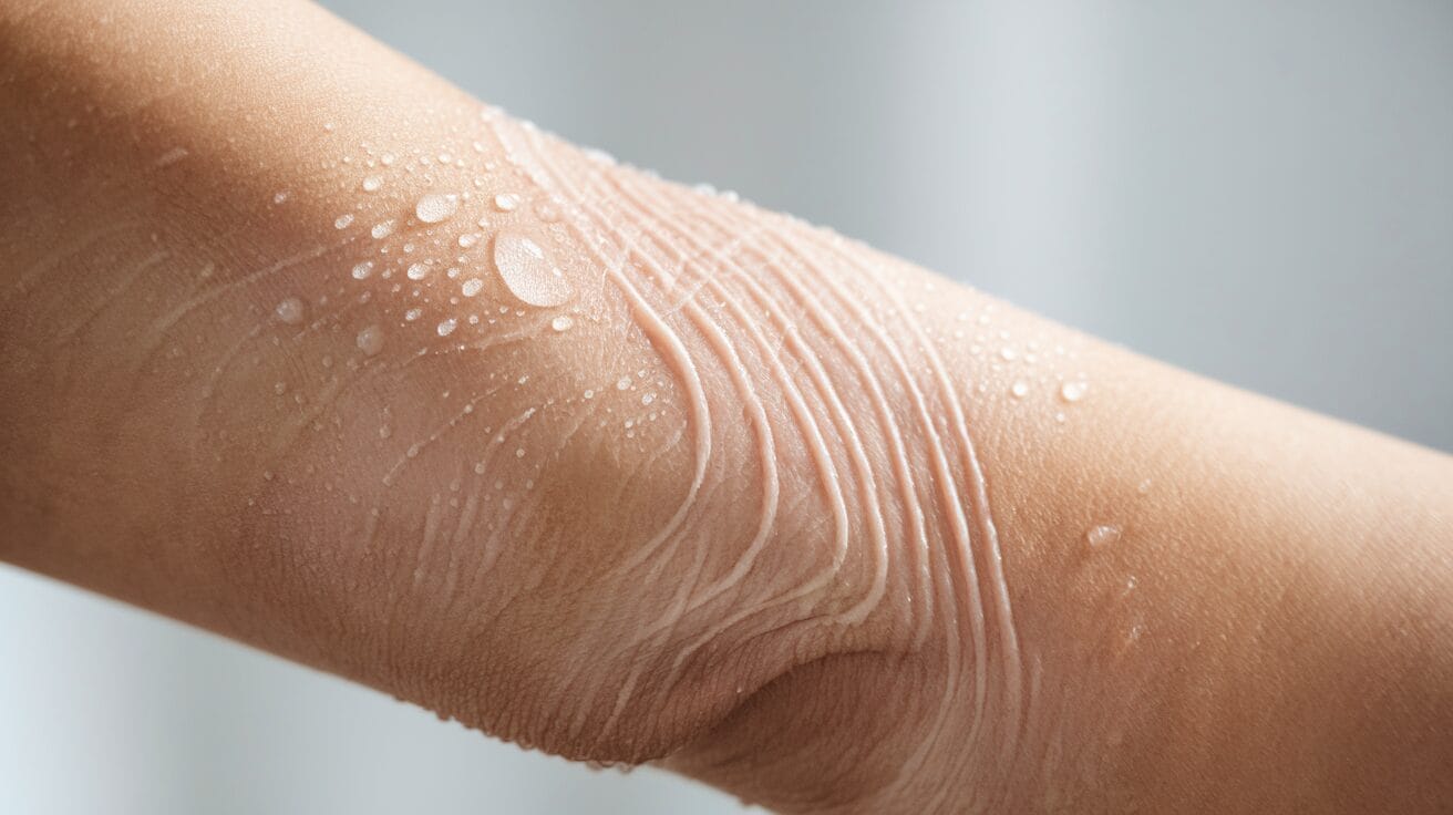 human skin on an arm, showcasing its natural glow and hydration