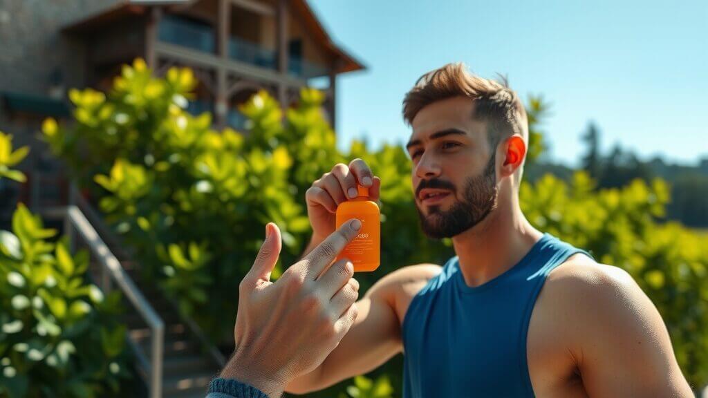 man applying sunscreen before a workout